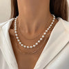 Retro Geometric Lock Imitation Pearl Alloy Inlay Rhinestones Women'S Layered Necklaces 1 Piece