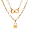 Retro Geometric Lock Imitation Pearl Alloy Inlay Rhinestones Women'S Layered Necklaces 1 Piece