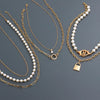 Retro Geometric Lock Imitation Pearl Alloy Inlay Rhinestones Women'S Layered Necklaces 1 Piece