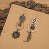 Retro Geometric Metal Fivepointed Star Sun Moon Long Pendant Earrings With Electroplating