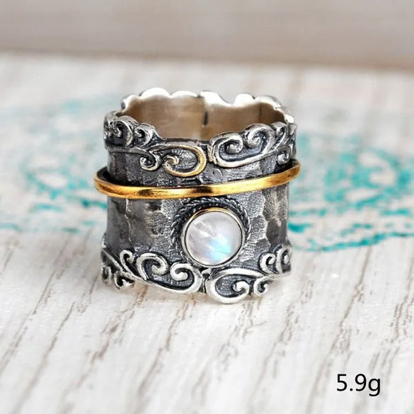 Retro Geometric Metal Plating Inlay Moonstone Men'S Rings