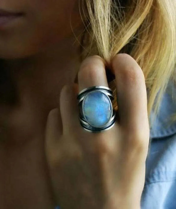 Retro Geometric Metal Plating Inlay Moonstone Men'S Rings