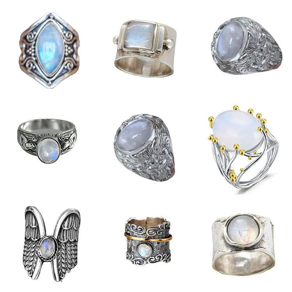 Retro Geometric Metal Plating Inlay Moonstone Men'S Rings