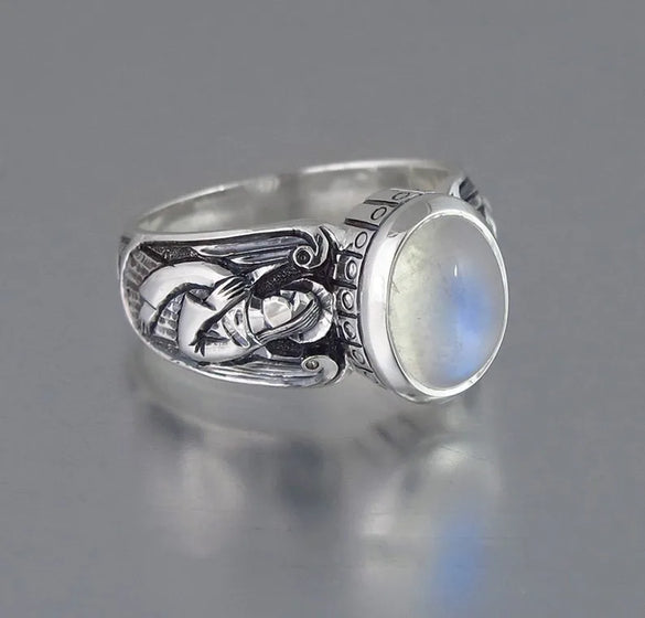Retro Geometric Metal Plating Inlay Moonstone Men'S Rings