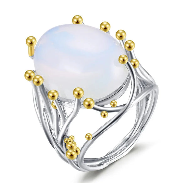 Retro Geometric Metal Plating Inlay Moonstone Men'S Rings