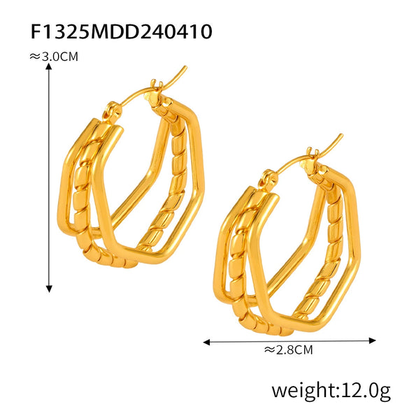 Retro Geometric Multilayer Stacked Style Stitching 316L Stainless Steel Goldplated Earrings