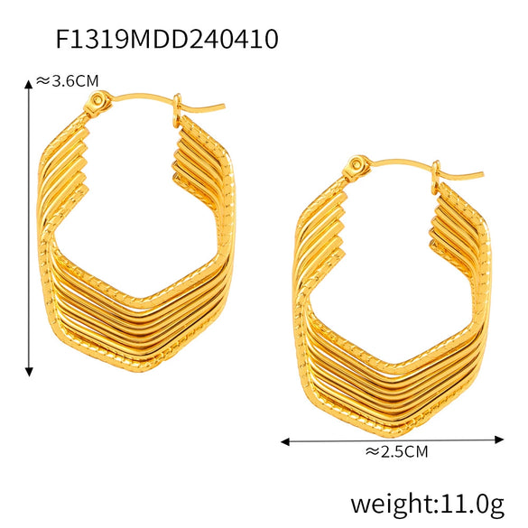 Retro Geometric Multilayer Stacked Style Stitching 316L Stainless Steel Goldplated Earrings