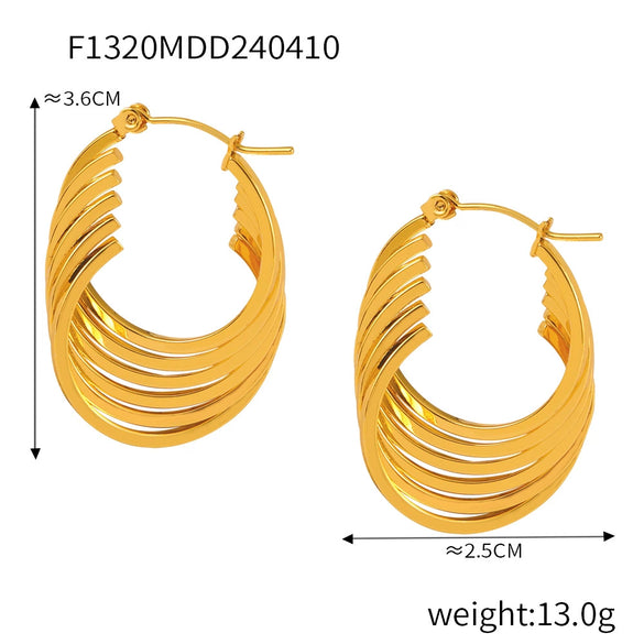 Retro Geometric Multilayer Stacked Style Stitching 316L Stainless Steel Goldplated Earrings
