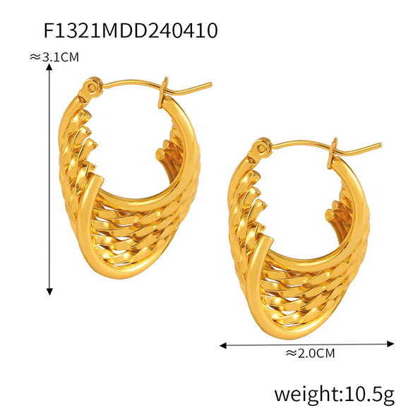 Retro Geometric Multilayer Stacked Style Stitching 316L Stainless Steel Goldplated Earrings