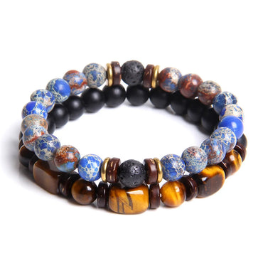 Retro Geometric Natural Stone Tiger Eye Men'S Bracelets