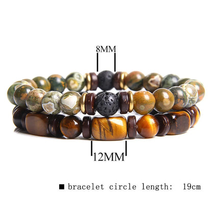 Retro Geometric Natural Stone Tiger Eye Men'S Bracelets