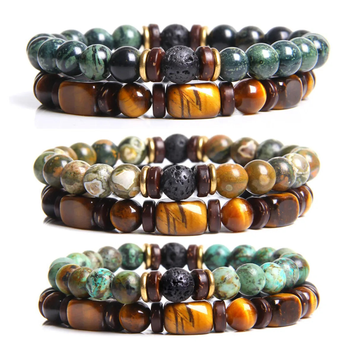 Retro Geometric Natural Stone Tiger Eye Men'S Bracelets