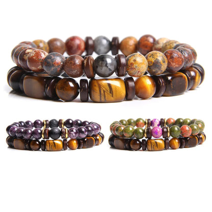 Retro Geometric Natural Stone Tiger Eye Men'S Bracelets