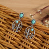 Retro Geometric Oval Hollow Turquoise Drop Shaped Metal Earrings For Women Electroplated