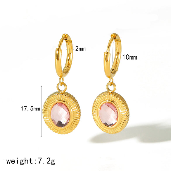 Retro Geometric Oval Zircon Titanium Steel 18K Electroplated Fashion Stud Earrings Ring Suit