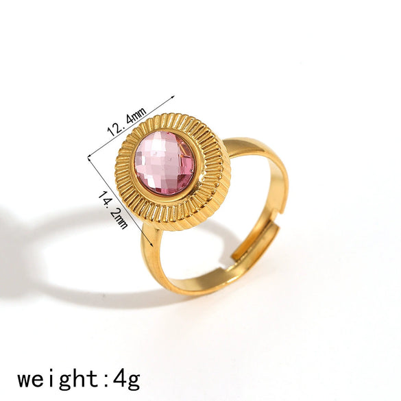 Retro Geometric Oval Zircon Titanium Steel 18K Electroplated Fashion Stud Earrings Ring Suit