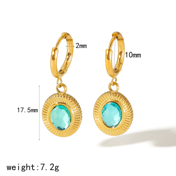 Retro Geometric Oval Zircon Titanium Steel 18K Electroplated Fashion Stud Earrings Ring Suit