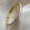Retro Geometric Patchwork Enamel Open Bangle With Plated Finish Stylish Statement Jewelry Accessory