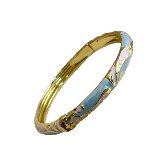 Retro Geometric Patchwork Enamel Open Bangle With Plated Finish Stylish Statement Jewelry Accessory