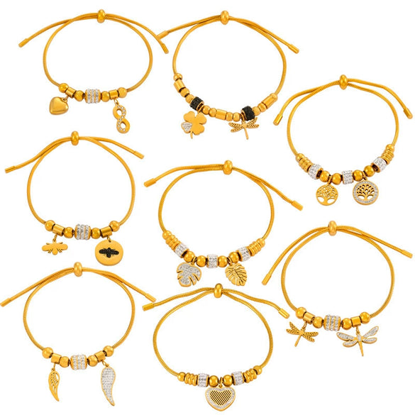 Retro Geometric Pattern Women's Titanium Steel Gold Plated Electroplated Bracelet Set