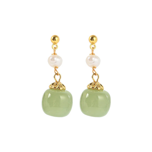 Retro Geometric Pearl Drop Earrings 1 Pair