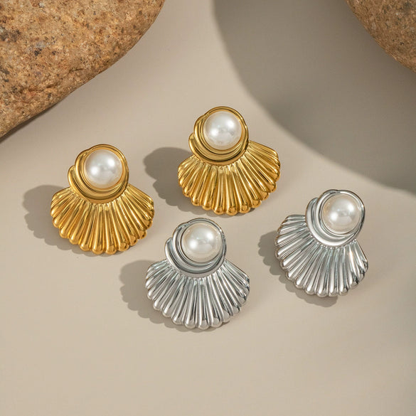 Retro Geometric Pearl Earrings Stainless Steel Electroplated Women's Accessories