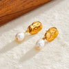 Retro Geometric Pearl Encrusted Stainless Steel Earrings For Women With In Furnace Vacuum Plated 18K Gold Finish Simple Fashion Jewelry