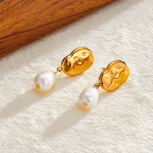 Retro Geometric Pearl Encrusted Stainless Steel Earrings For Women With In Furnace Vacuum Plated 18K Gold Finish Simple Fashion Jewelry