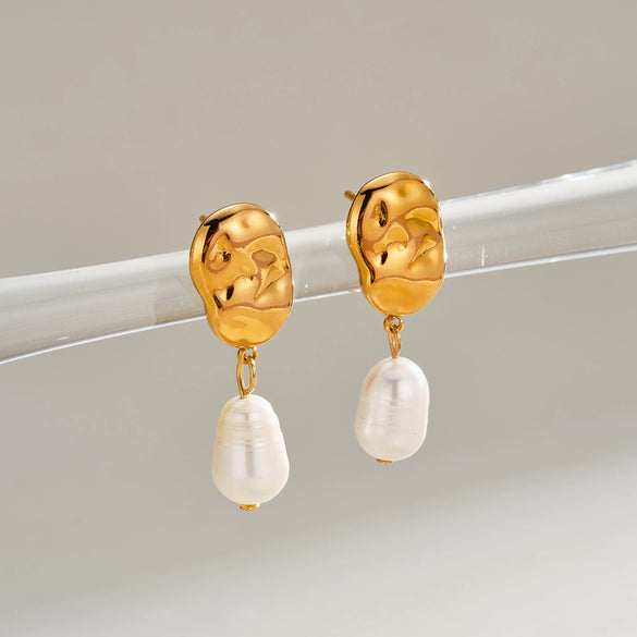 Retro Geometric Pearl Encrusted Stainless Steel Earrings For Women With In Furnace Vacuum Plated 18K Gold Finish Simple Fashion Jewelry