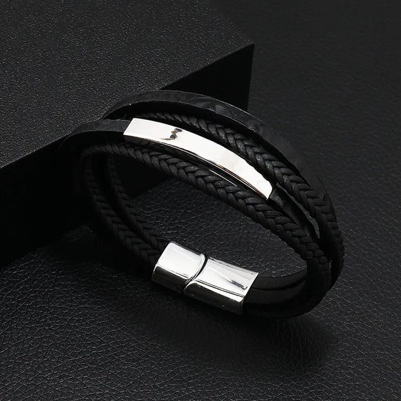 Retro Geometric Pu Leather Alloy Men'S Bracelets Men Cord & Leather Bracelets
