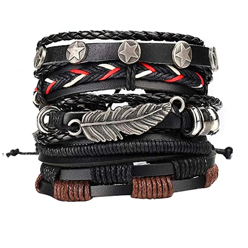 Retro Geometric Pu Leather Alloy Rope Men'S Bracelets