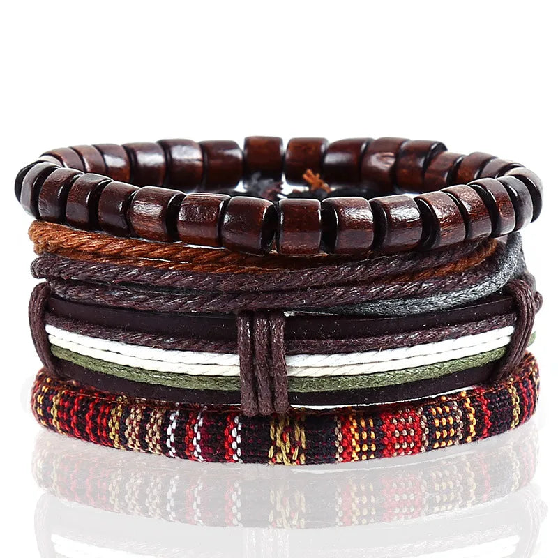 Retro Geometric Pu Leather Alloy Rope Men'S Bracelets