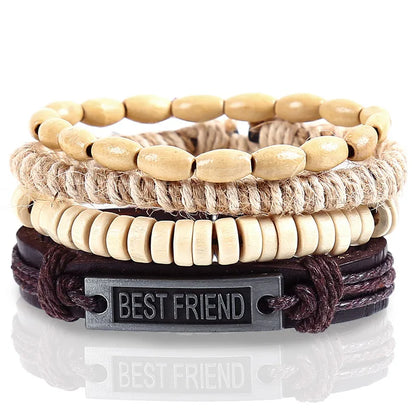 Retro Geometric Pu Leather Alloy Rope Men'S Bracelets