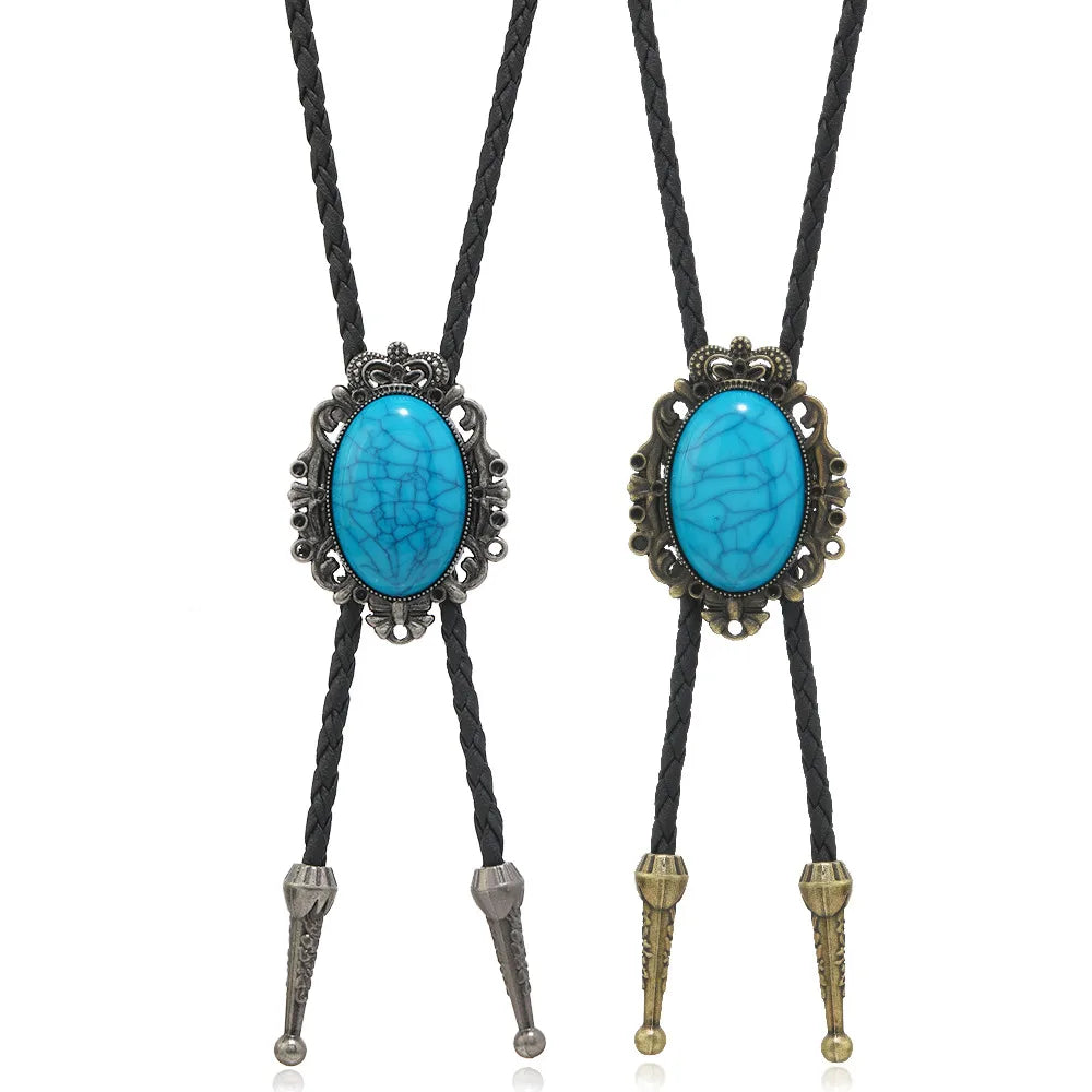 Retro Geometric Pu Leather Alloy Turquoise Unisex Bolo Tie Necklaces