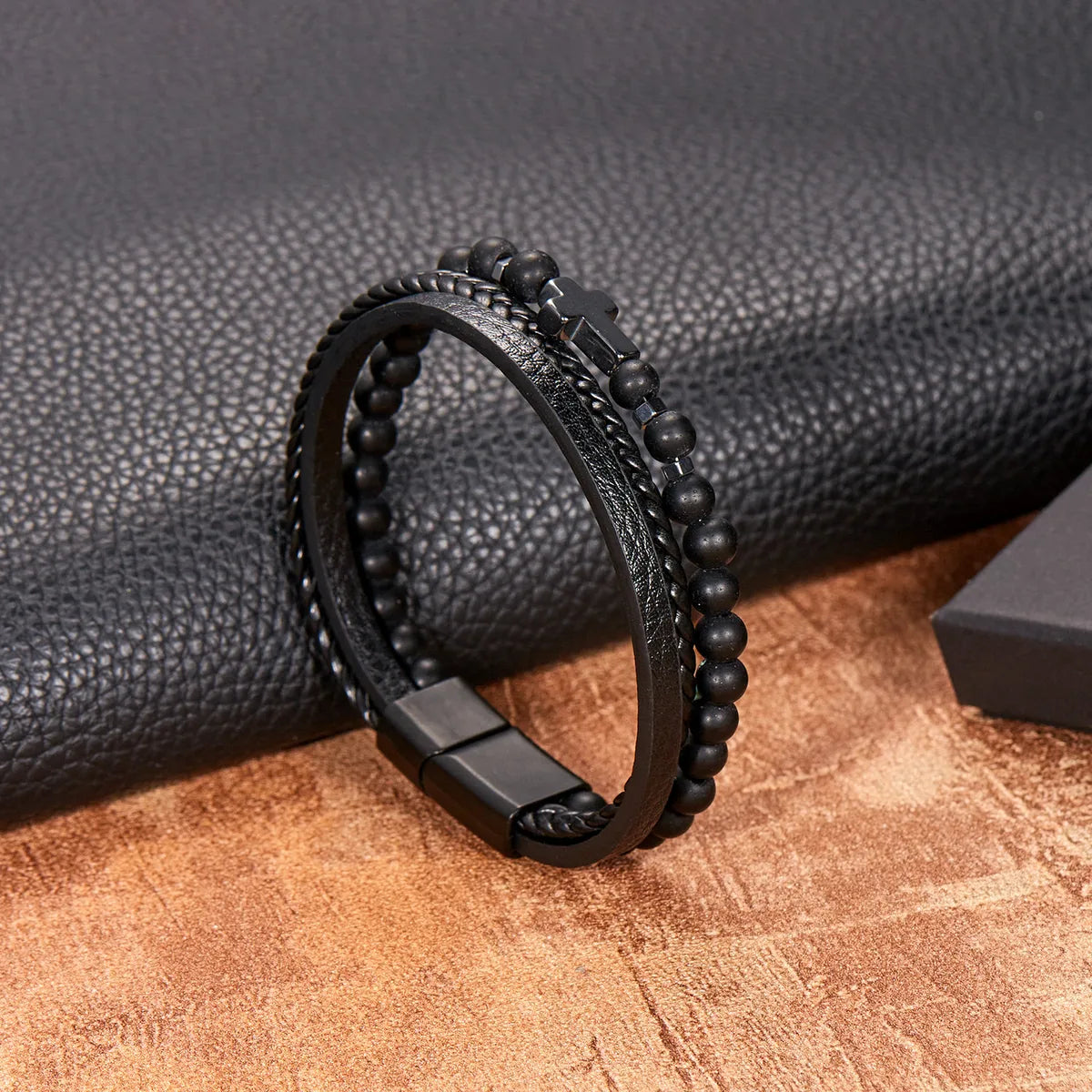 Retro Geometric Pu Leather Braid Men'S Bracelets