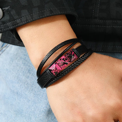 Retro Geometric Pu Leather Knitting Men'S Wristband