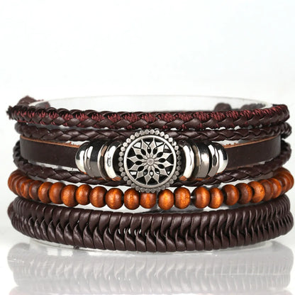 Retro Geometric Pu Leather Knitting Unisex Bracelets