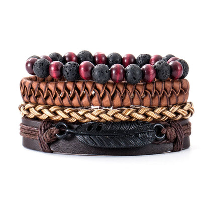 Retro Geometric Pu Leather Knitting Unisex Bracelets