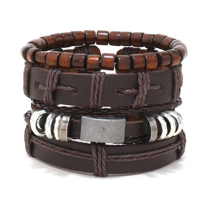 Retro Geometric Pu Leather Knitting Unisex Bracelets