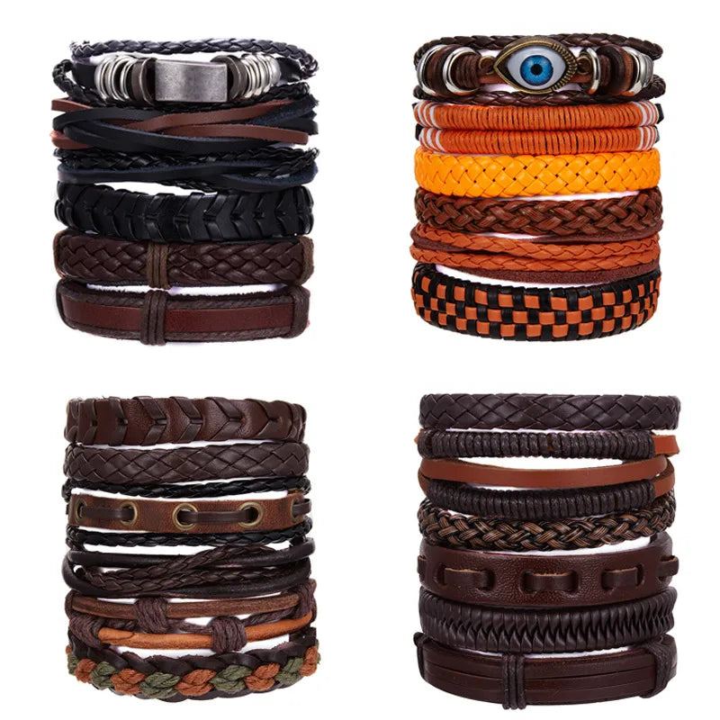 Retro Geometric Pu Leather Rope Braid Men'S Bracelets