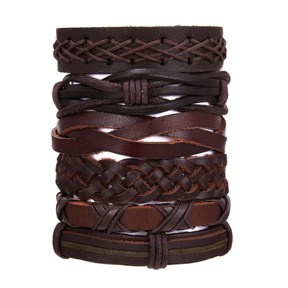 Retro Geometric Pu Leather Rope Braid Men'S Bracelets