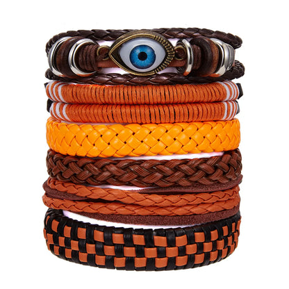 Retro Geometric Pu Leather Rope Braid Men'S Bracelets