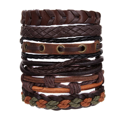 Retro Geometric Pu Leather Rope Braid Men'S Bracelets