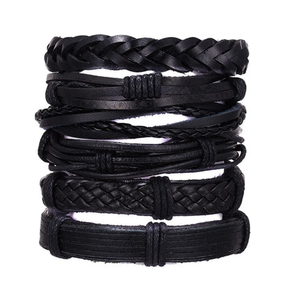 Retro Geometric Pu Leather Rope Braid Men'S Bracelets