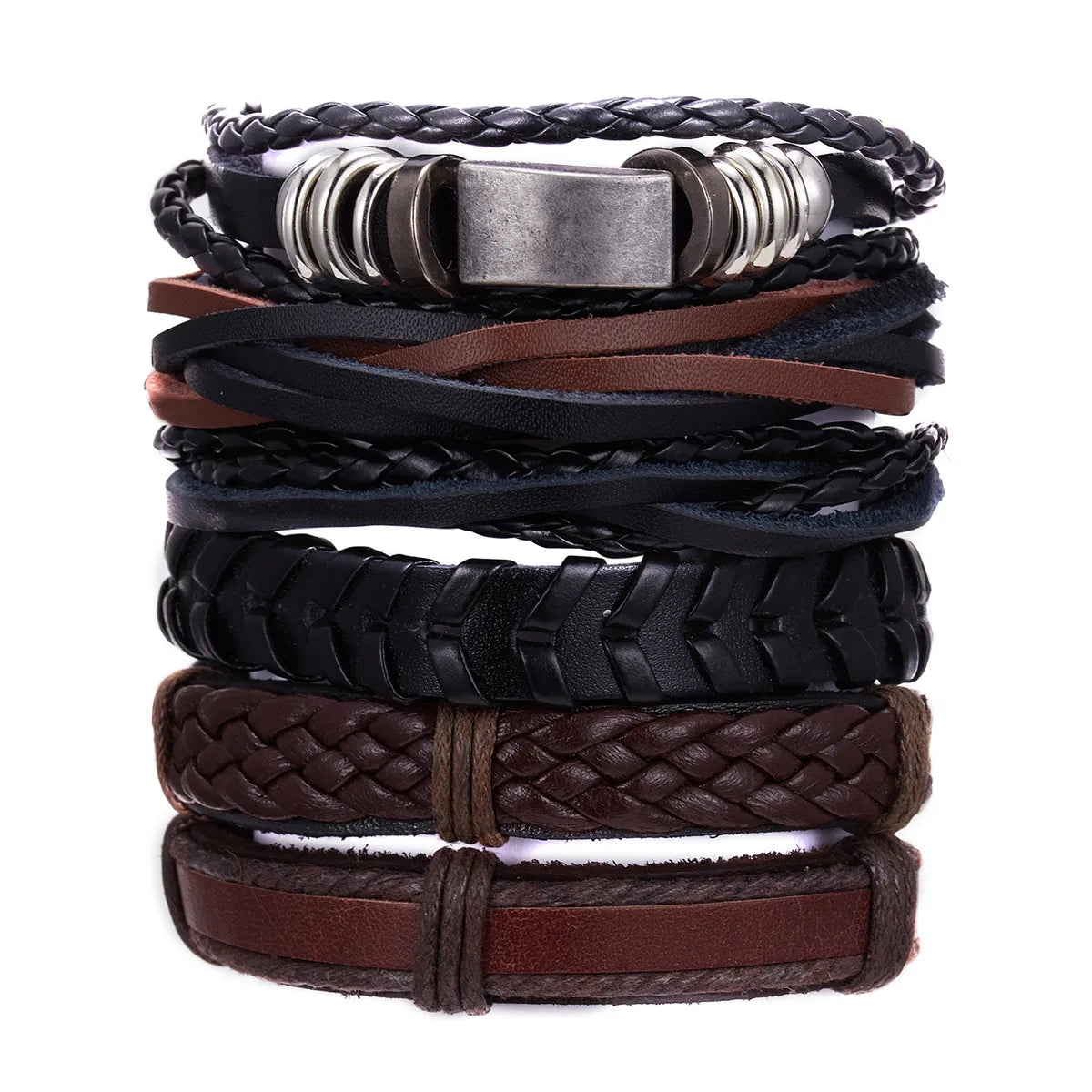 Retro Geometric Pu Leather Rope Braid Men'S Bracelets