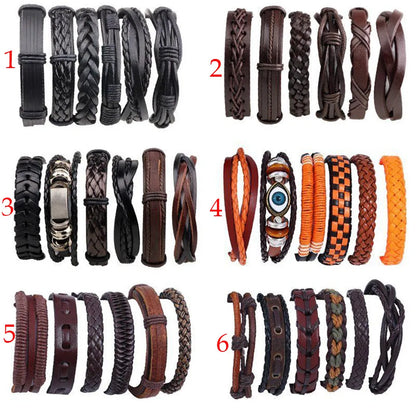 Retro Geometric Pu Leather Rope Braid Men'S Bracelets