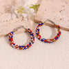 Retro Geometric Resin Beaded Hoop Earrings In Red Blue And White Unisex Statement Jewelry