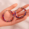 Retro Geometric Resin Beaded Hoop Earrings In Red Blue And White Unisex Statement Jewelry