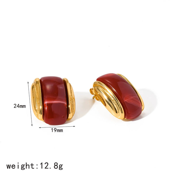 Retro Geometric Resin Stud Earrings For Women With Stainless Steel Posts And Real Gold Plated Finish Fashion Elegant Non Fading Jewelry