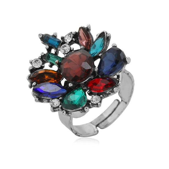 Retro Geometric Rhinestone Adjustable Index Finger Ring For Women Elegant Exaggerated Fashion Statement Ring